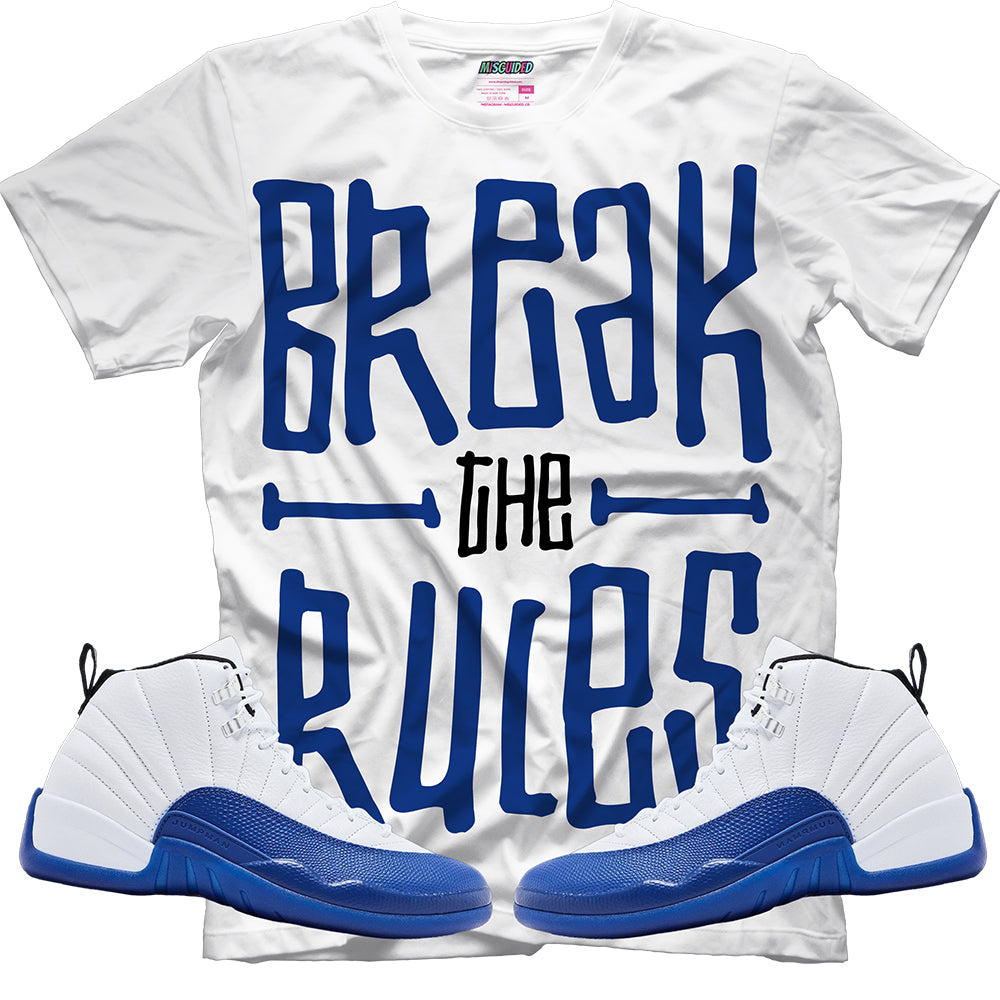 Camiseta con la frase "Rompe las reglas" (Air Jordan 12 Blueberry)