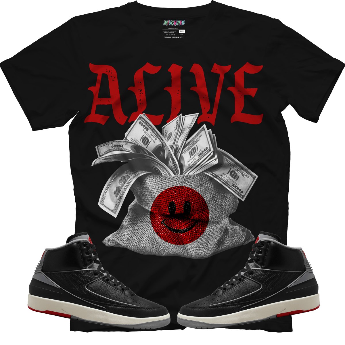 Active (Air Jordan 2 Black Cement) T-Shirt - Misguided