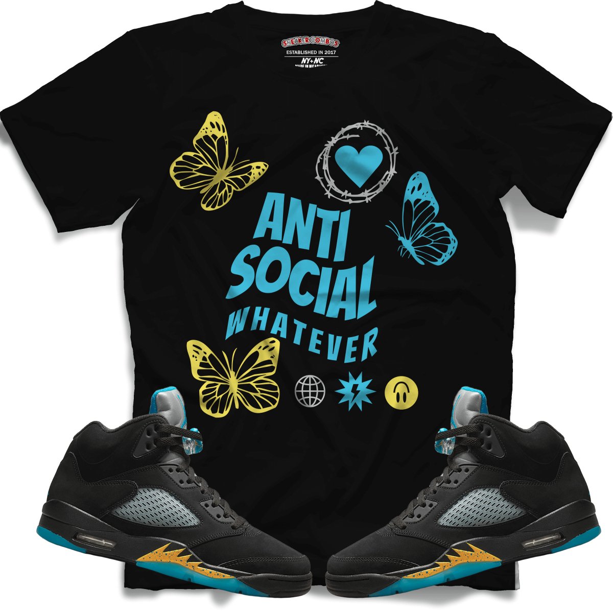 Anti Social Whatever (Retro 5 Aqua) T-Shirt - Misguided