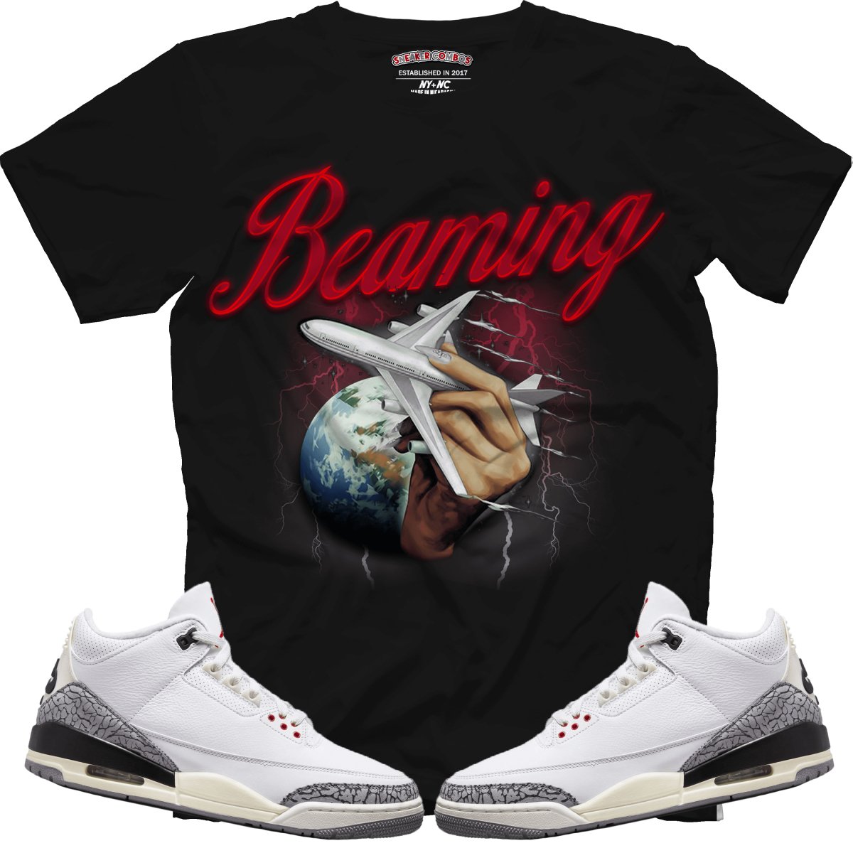 Beaming (Retro 3 White Cement) Black T-Shirt - Misguided