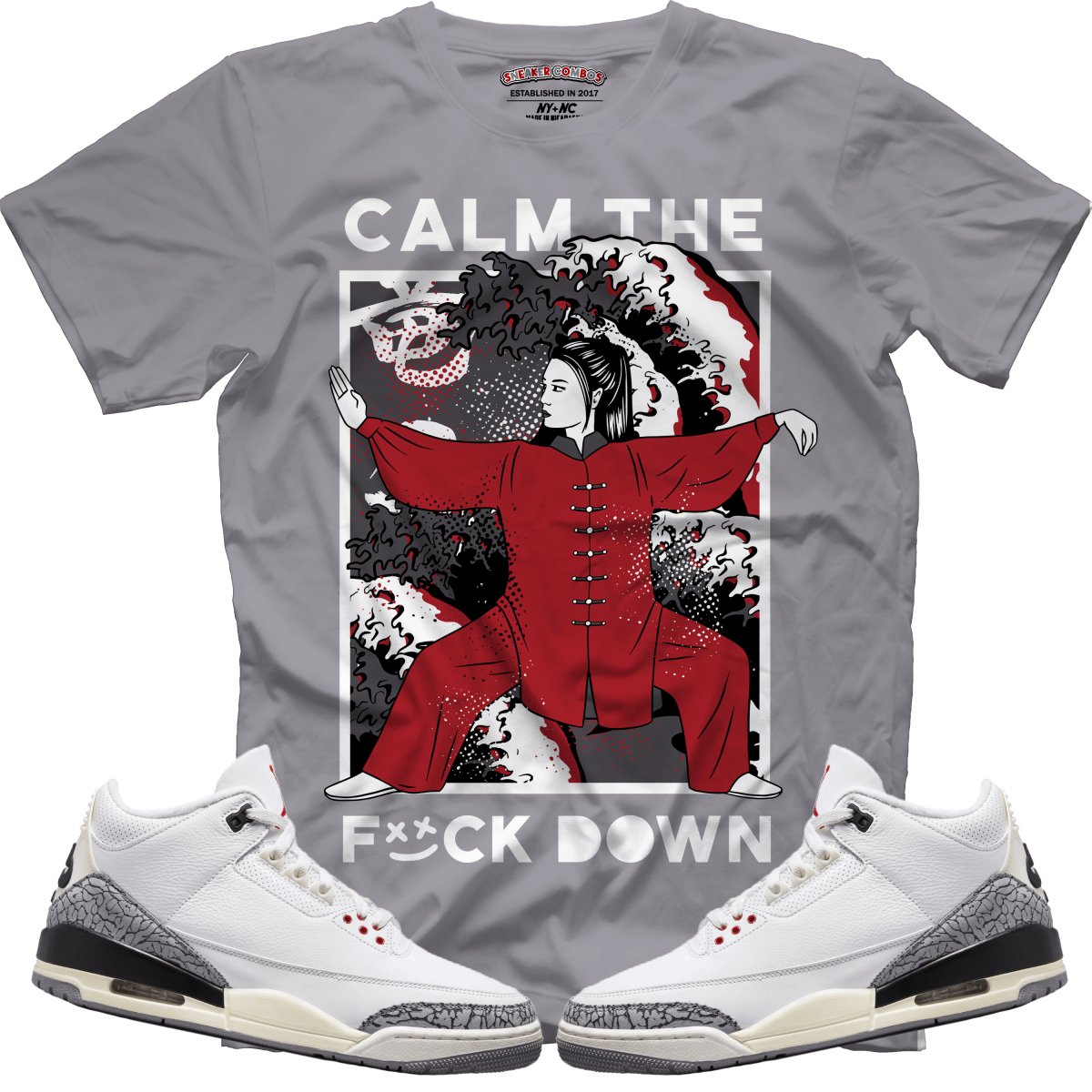 Calm TF Down (Retro 3 White Cement) T-Shirt - Misguided