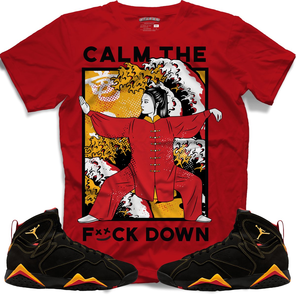 Calm The F*ck Down (Retro 7 Citrus) T-Shirt - Red - Misguided