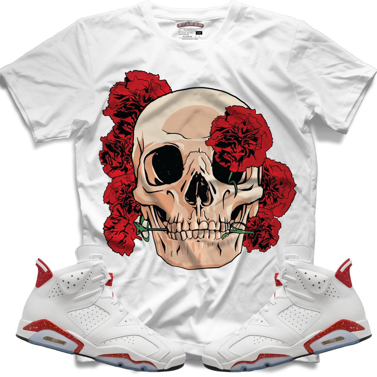 Carnation Skull (Retro 6 Red Oreo) T-Shirt - Misguided