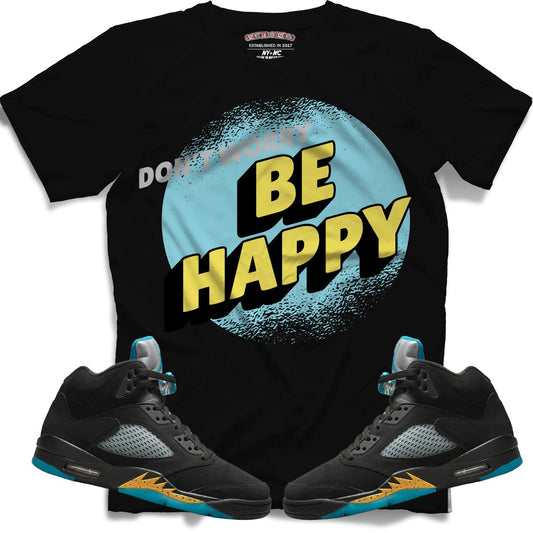 Don't Worry Be Happy (Retro 5 Aqua) T-Shirt - Misguided