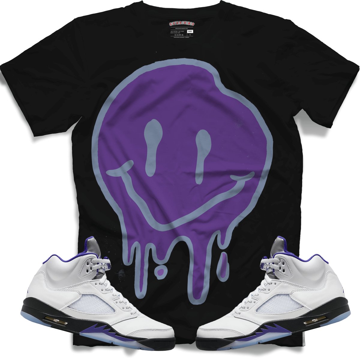 Drippy Smiley Face (Retro 5 Concord) T-Shirt - Black - Misguided