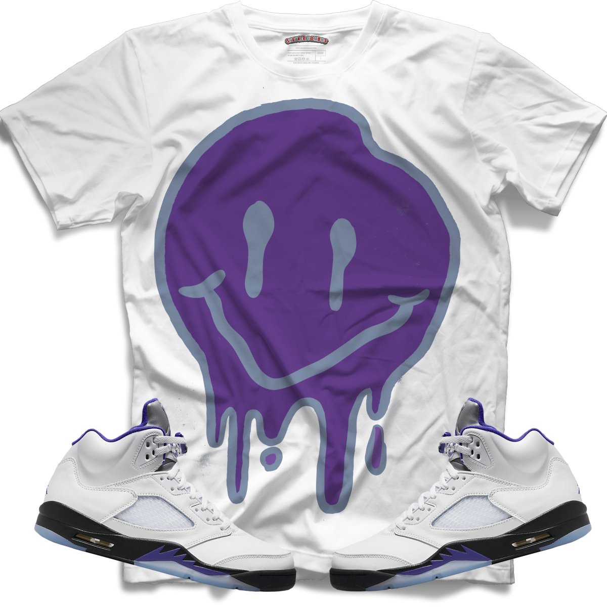 Drippy Smiley Face (Retro 5 Concord) T-Shirt - White - Misguided