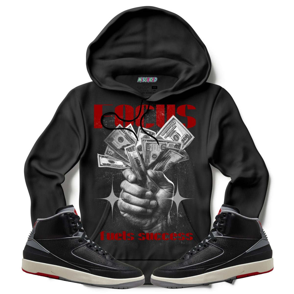 Focus Fuels Success (Air Jordan 2 Black Cement) Hoodie - Misguided