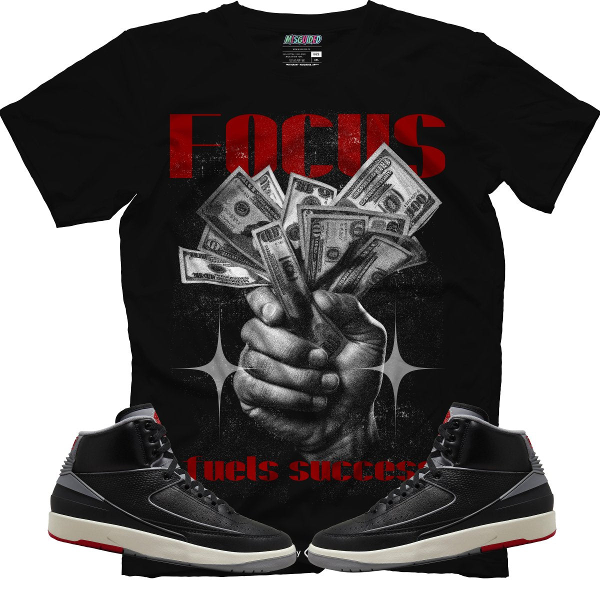 Focus Fuels Success (Air Jordan 2 Black Cement) T-Shirt - Misguided