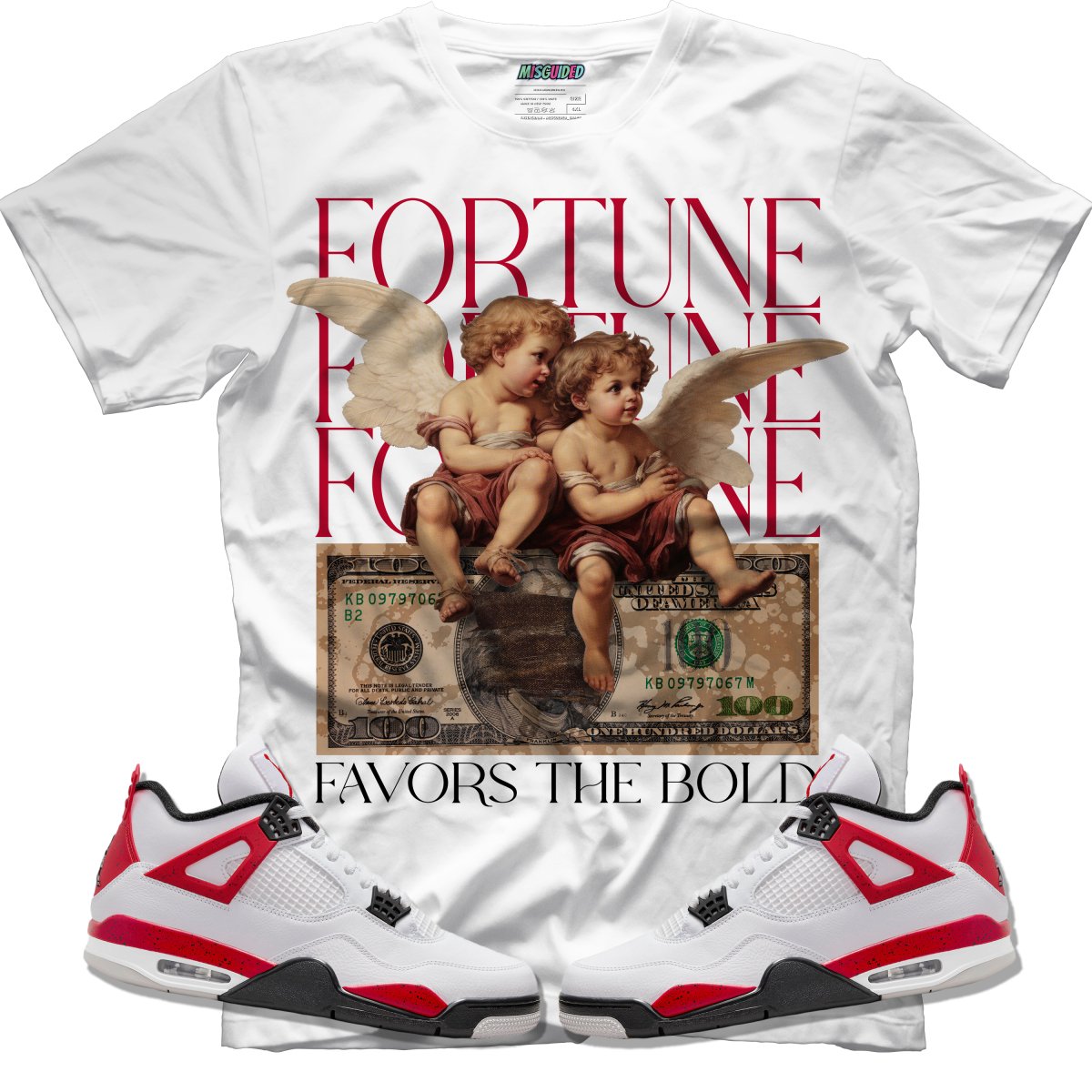 Fortune Favors The Bold (Air Jordan 4 Red Cement) T-Shirt - Misguided