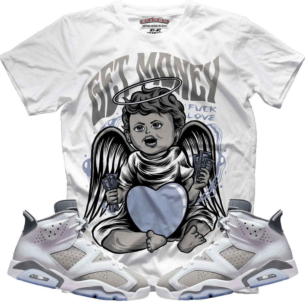 Get Money F**k Love (Retro 6 Cool Grey) T-Shirt - Misguided