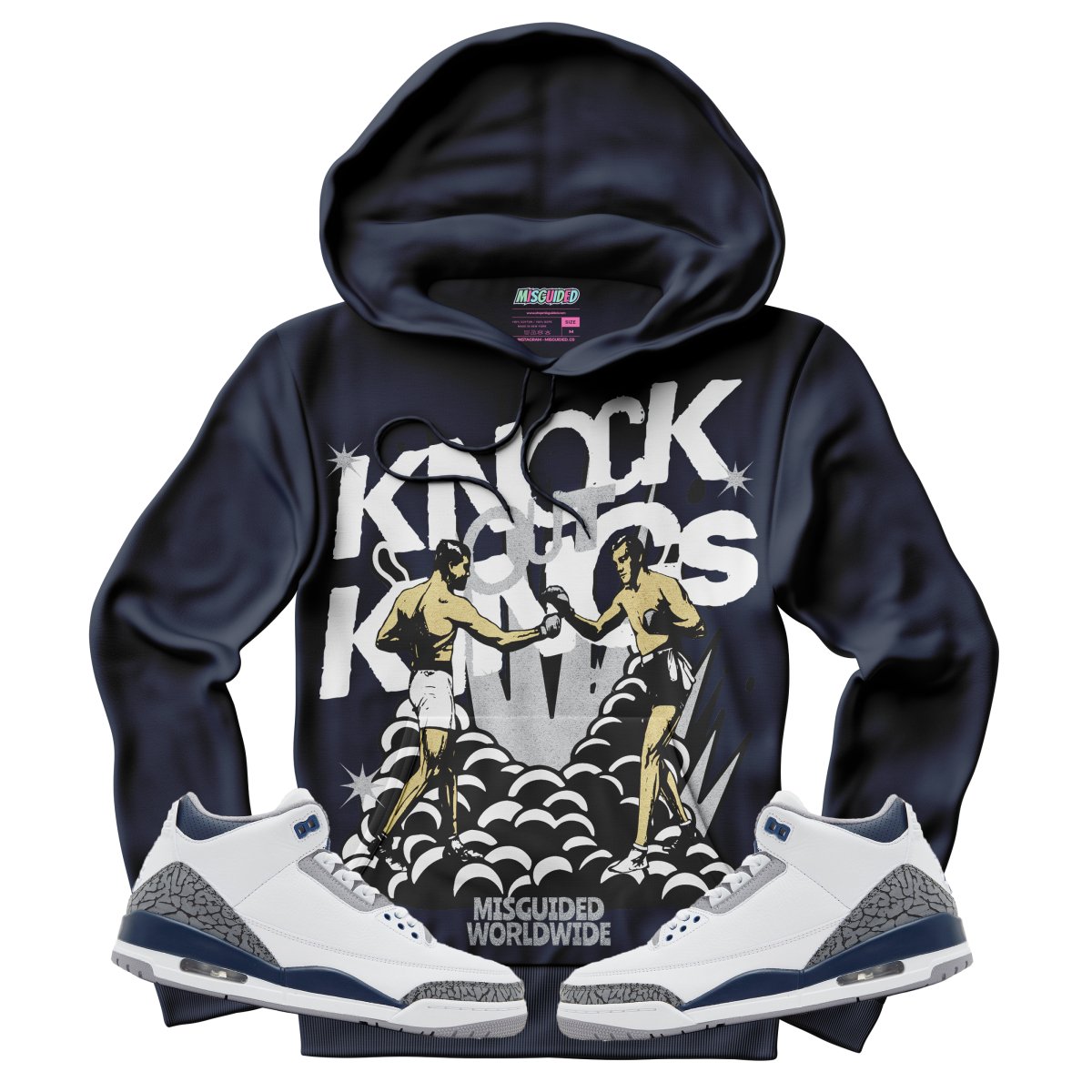 Knock Out Kings (Air Jordan 3 White Navy) Hoodie - Misguided