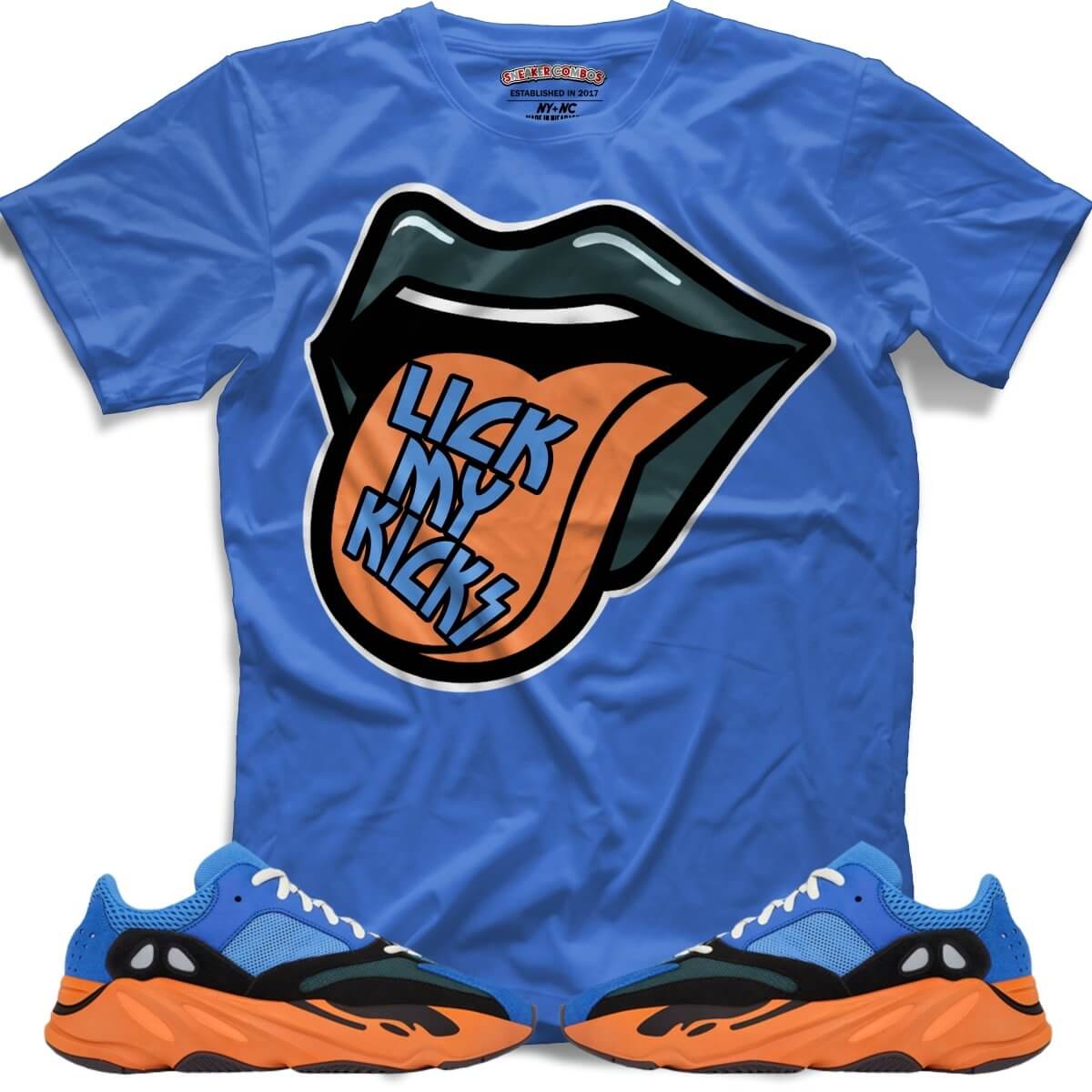 Lick my kicks (Yeezy Boost 700 Bright Blue) T-Shirt - Misguided