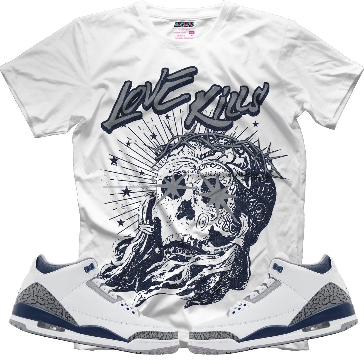 Love Kills (Air Jordan 3 White Navy) T-Shirt - Misguided