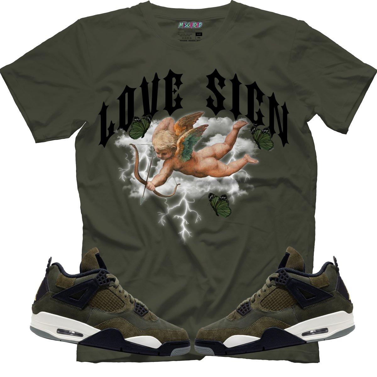 Love Sign (Air Jordan 4 Craft "Olive") T-Shirt - Misguided