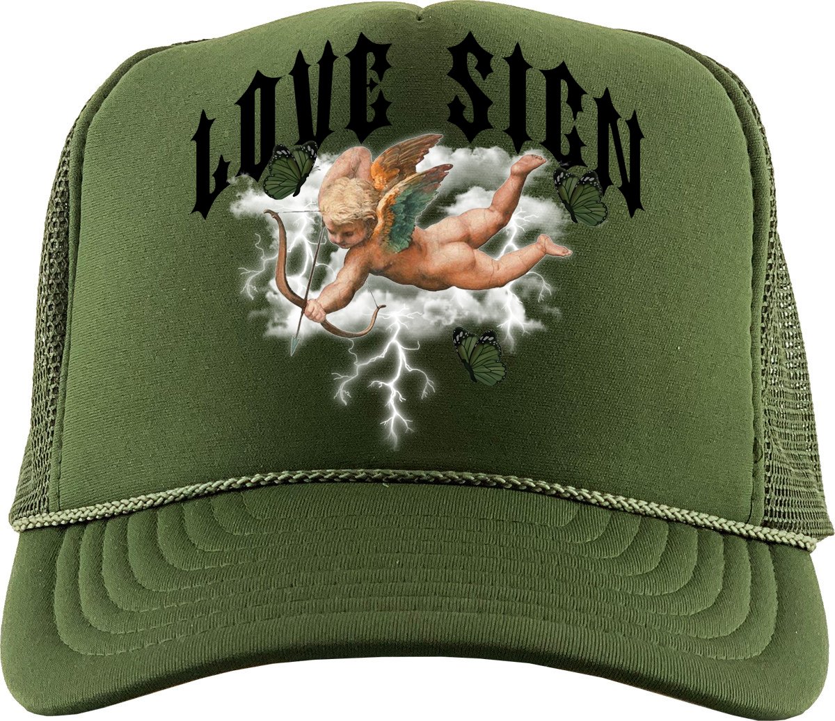 Love Sign (Air Jordan 4 Craft "Olive") Trucker Hat - Misguided