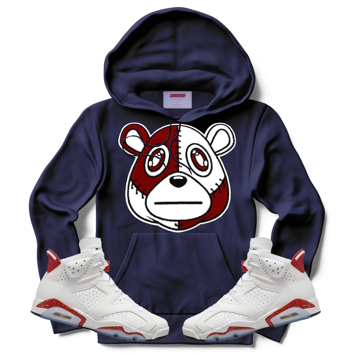 Misguided Chenille (Red Oreo 6's) Hoodie - Navy Blue - Misguided