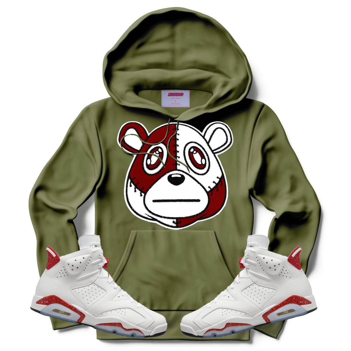 Misguided Chenille (Red Oreo 6's) Hoodie - Olive Green - Misguided