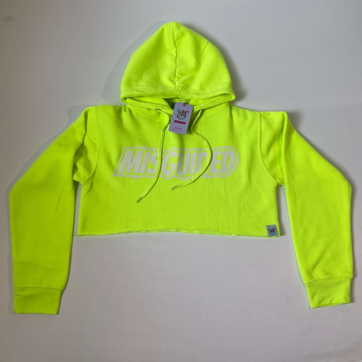 Misguided Crop Top Hoodie - Neon Yellow - Misguided