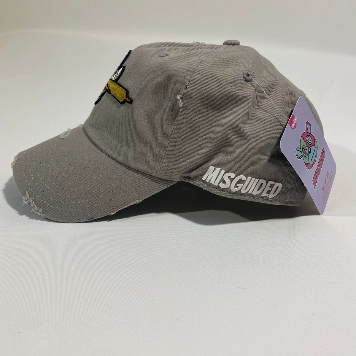 Misguided (Loud Hands) Distressed Dad Hat - Light Grey - Misguided