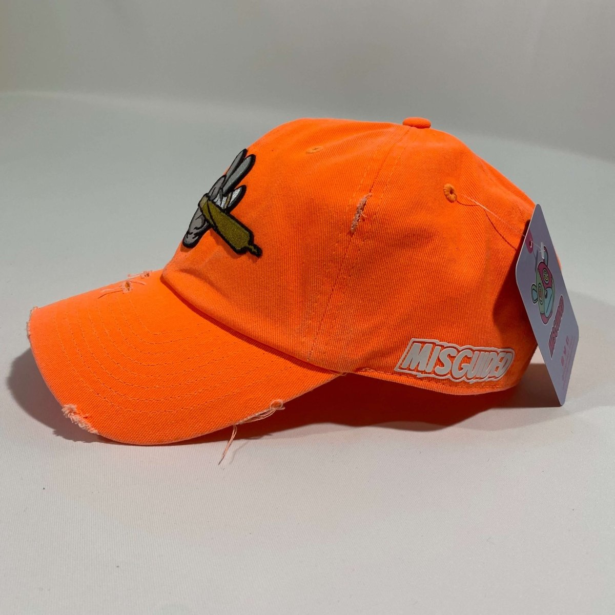 Misguided (Loud Hands) Distressed Dad Hat - Neon Orange - Misguided