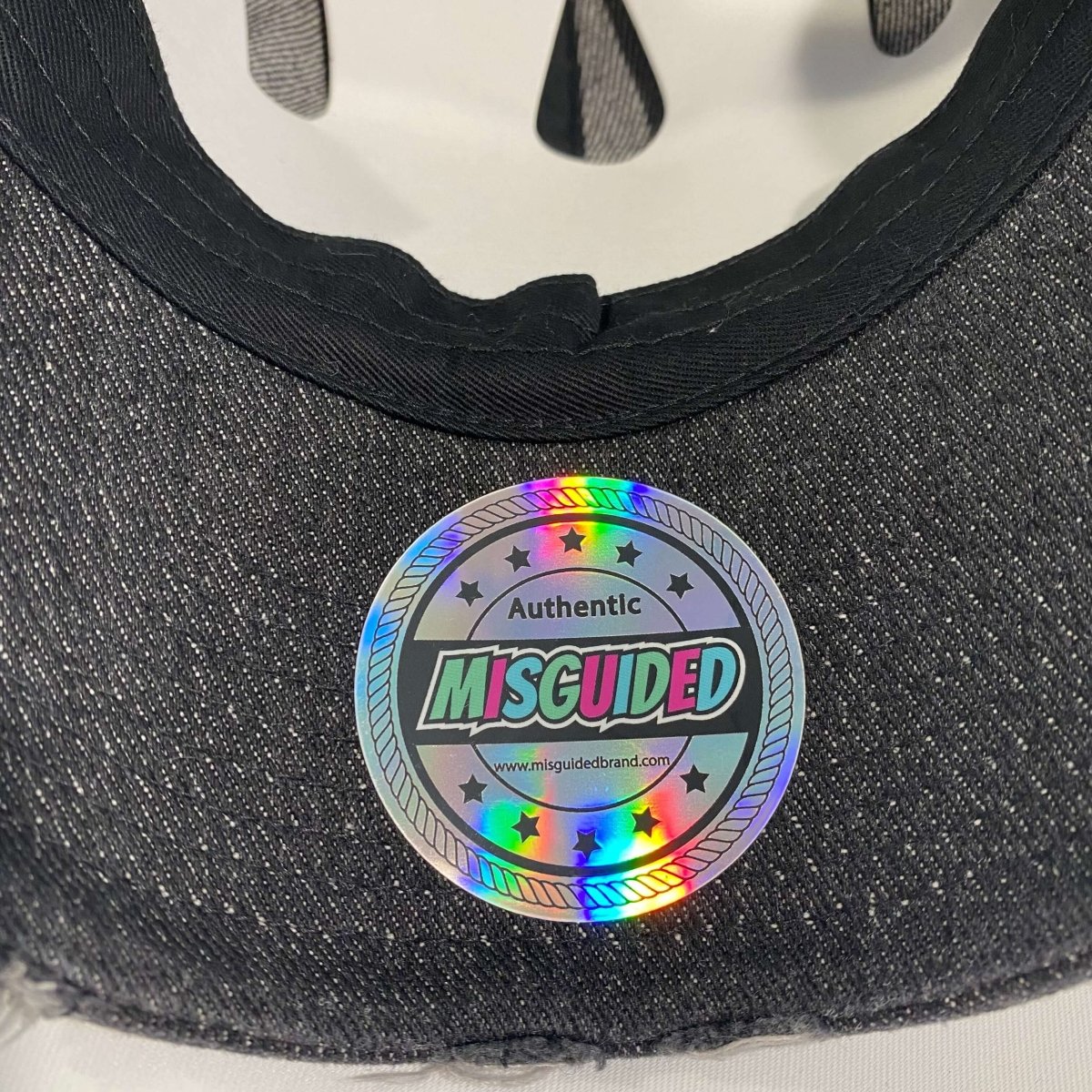 Misguided (Red Oreo 6's) Distressed Dad Hat - Black Denim - Misguided