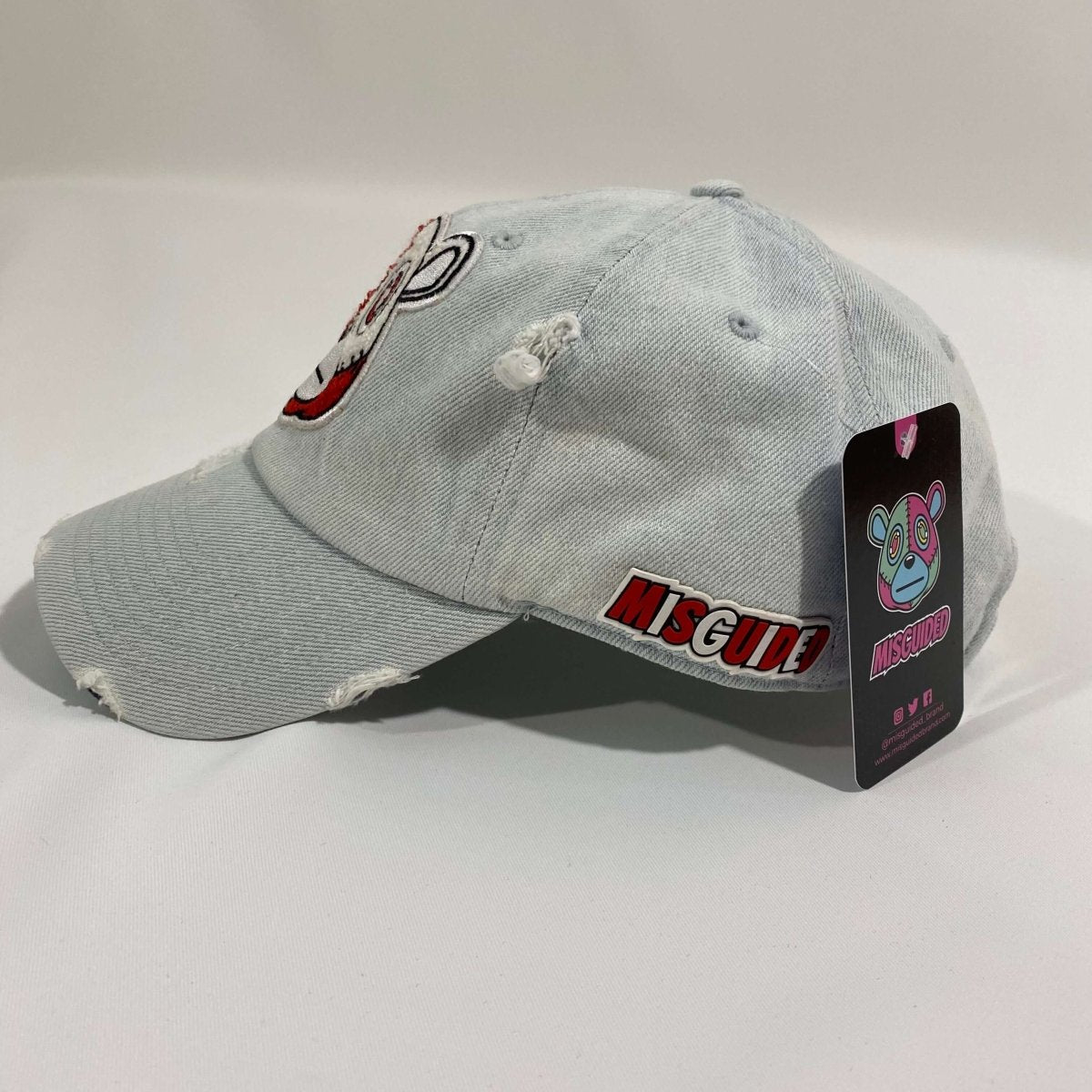 Misguided (Red Oreo 6's) Distressed Dad Hat - Light Denim - Misguided