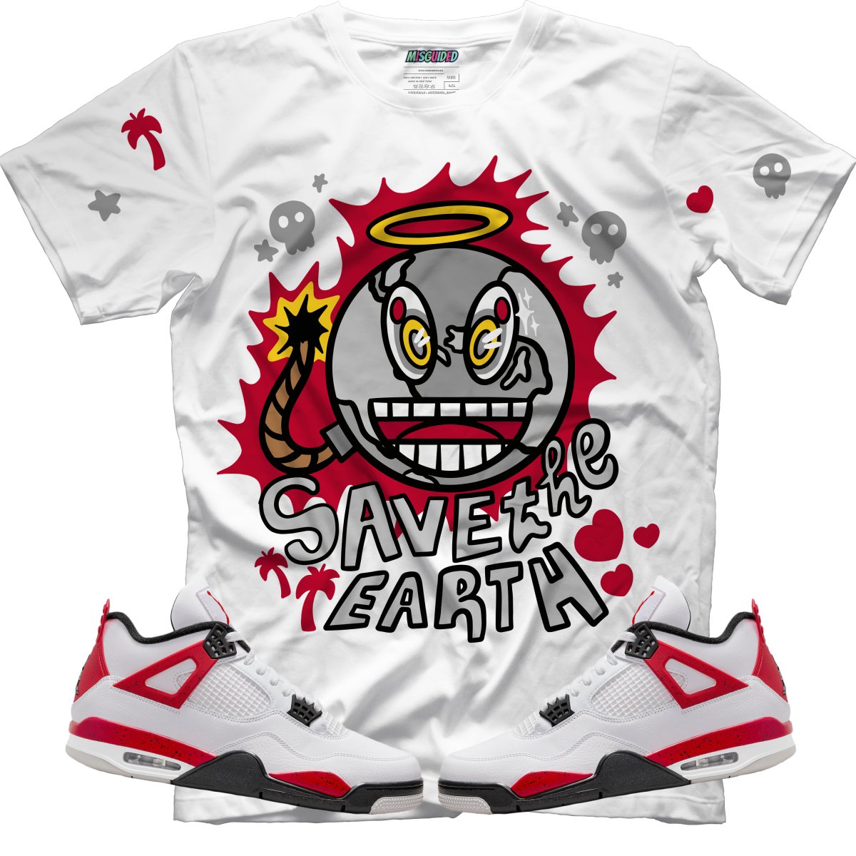 Save The Earth (Air Jordan 4 Red Cement) T-Shirt - Misguided