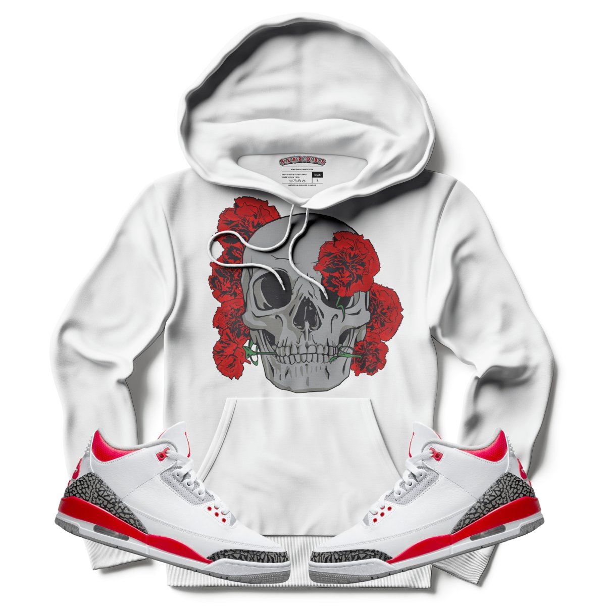 Skull Carnation (Retro 3 Fire Red) Hoodie - Misguided