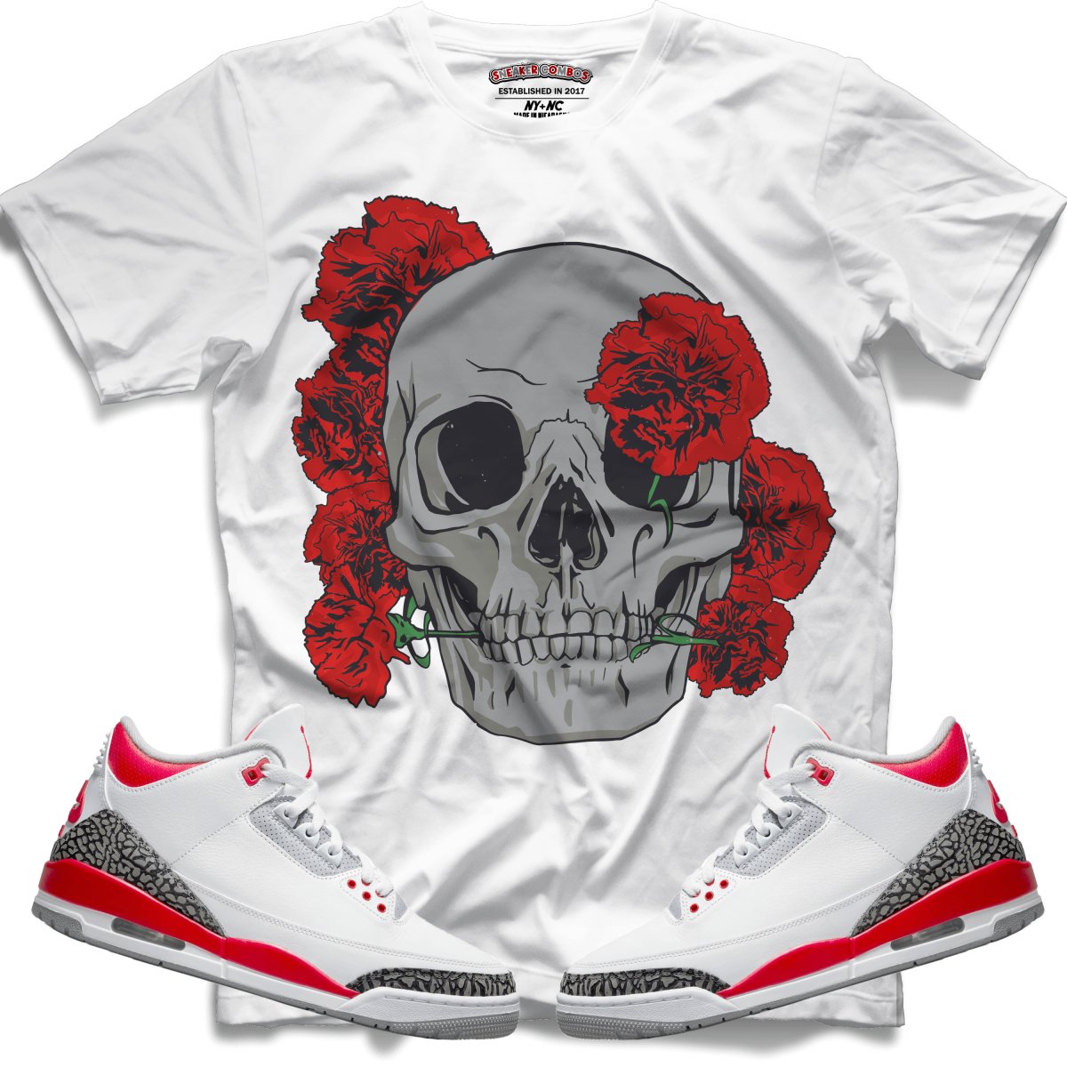 Skull Carnation (Retro 3 Fire Red) T-Shirt - Misguided