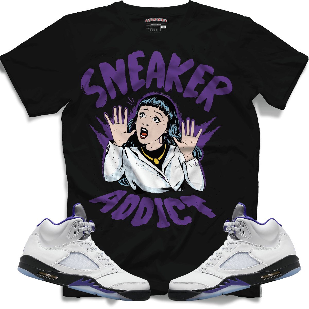 Sneaker Addict (Retro 5 Concord) T-Shirt - Black - Misguided