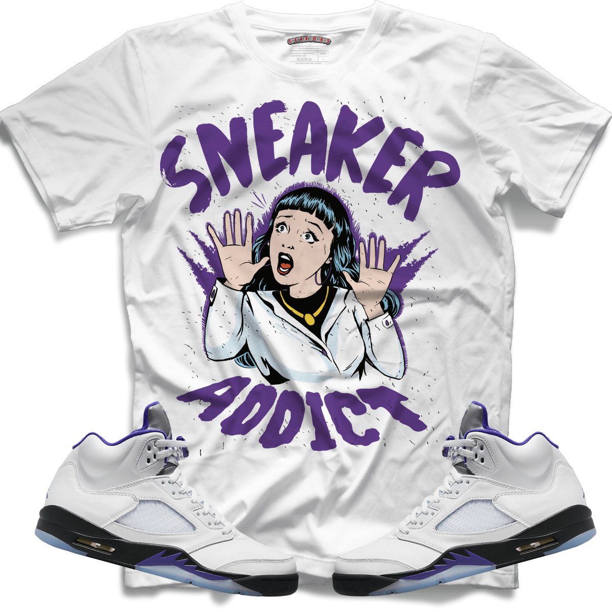 Sneaker Addict (Retro 5 Concord) T-Shirt - White - Misguided