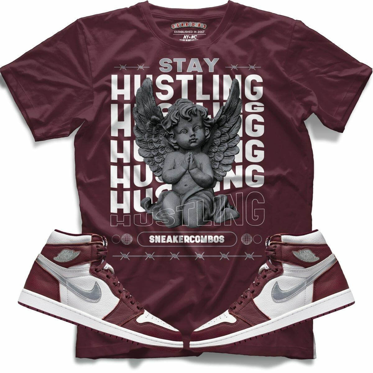 Stay Hustling (Retro 1 Bordeaux) T-Shirt - Misguided