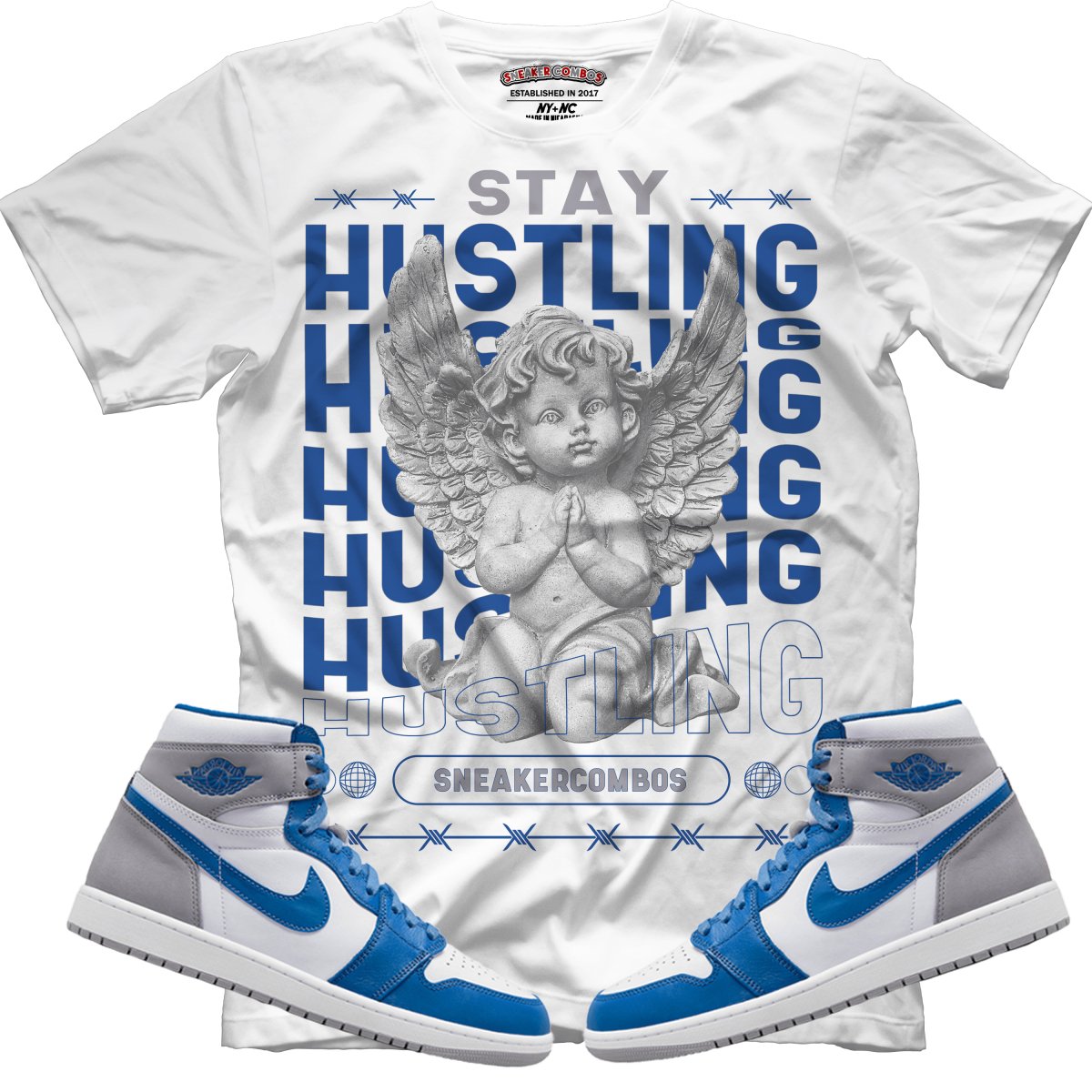 Stay Hustling (Retro 1 True Blue) T-Shirt - Misguided