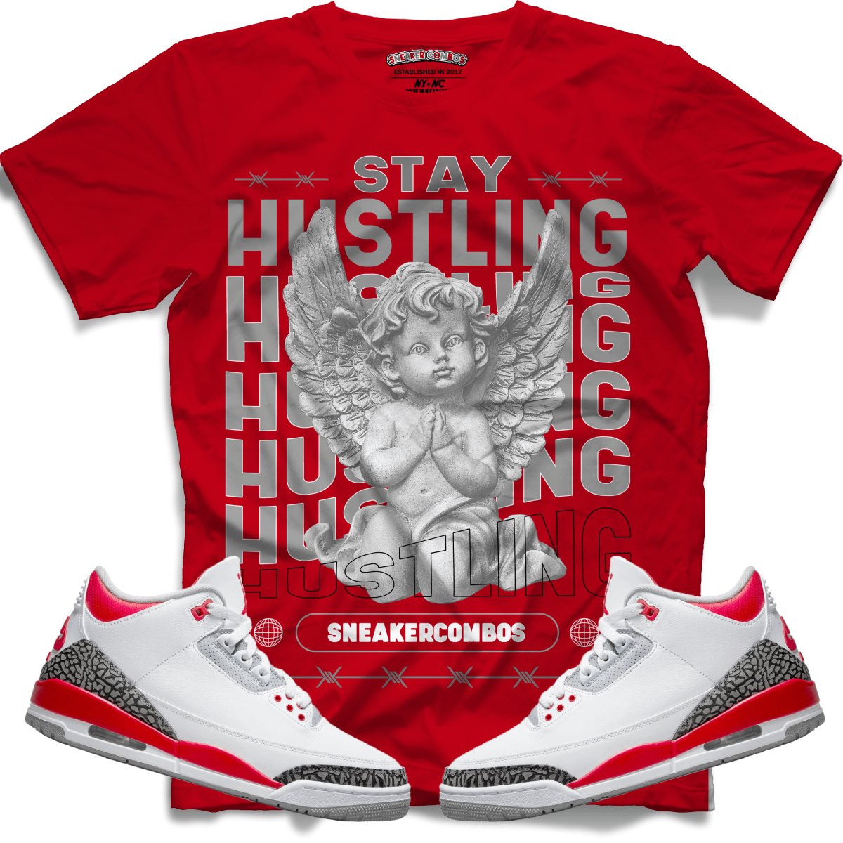 Stay Hustling (Retro 3 Fire Red) T-Shirt - Misguided