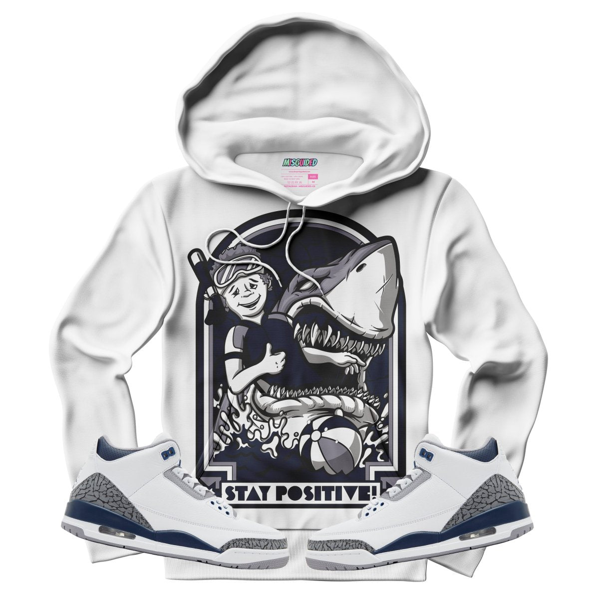 Stay Positive (Air Jordan 3 White Navy) Hoodie - Misguided