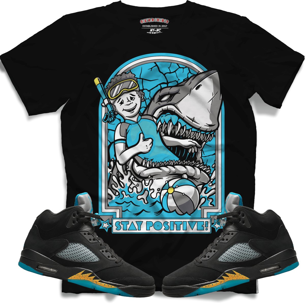 Stay Positive (Retro 5 Aqua) T-Shirt - Misguided