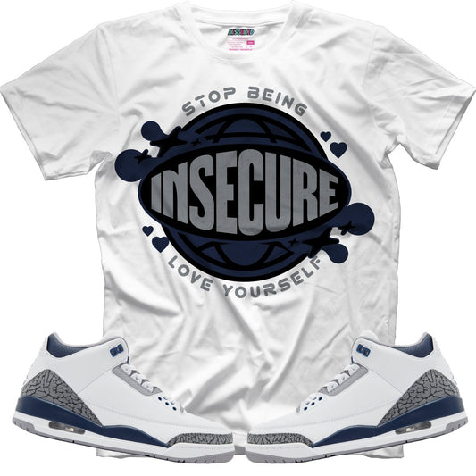 Stop Being Insecure Love Yourself (Air Jordan 3 White Navy) T-Shirt - Misguided