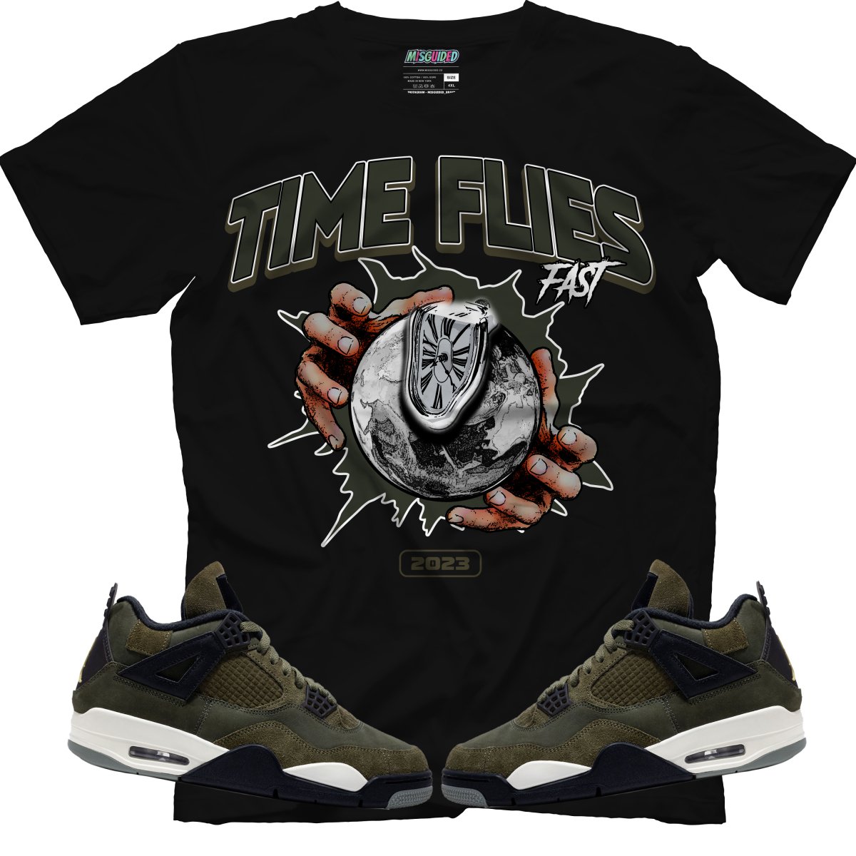 Time Flies (Air Jordan 4 Craft "Olive") T-Shirt - Misguided