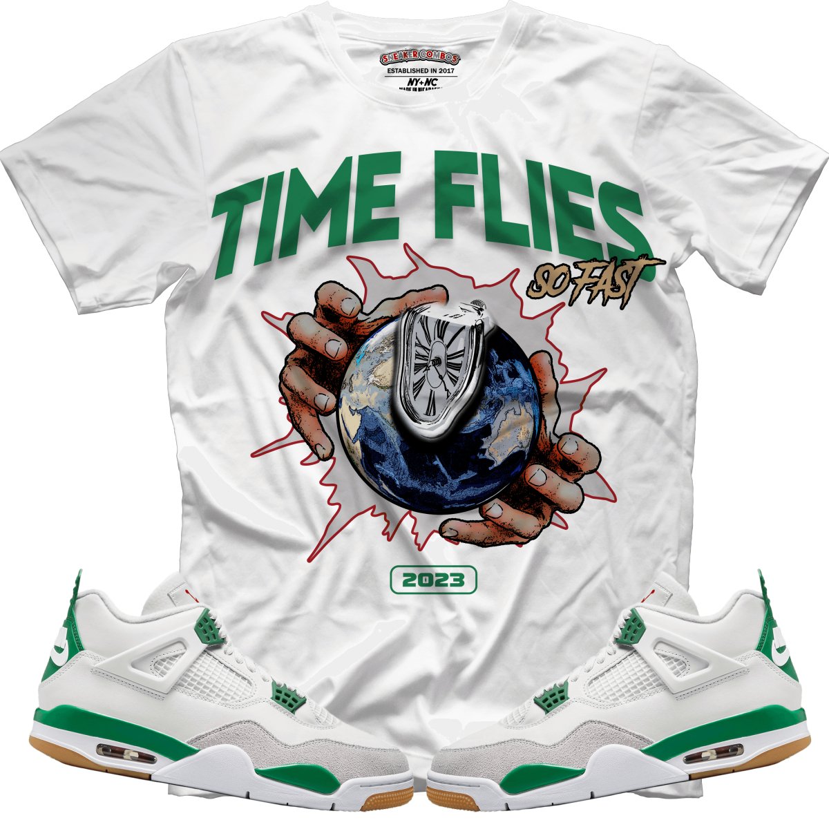 Time Flies (NIKE SB X AIR JORDAN 4 PINE GREEN) T-Shirt - Misguided