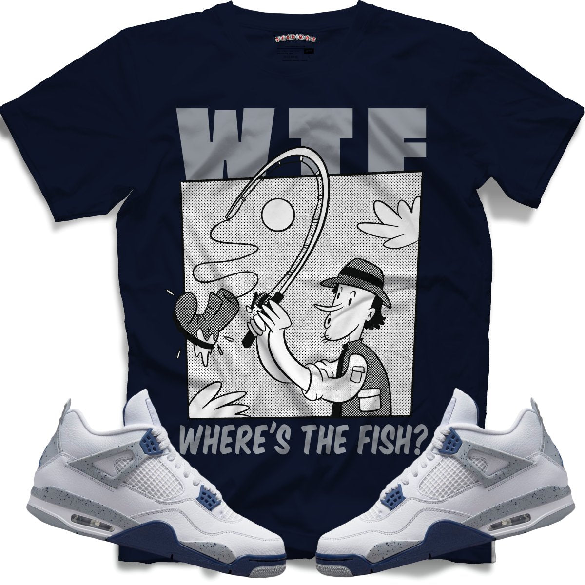 Where's The Fish (Retro 4 Midnight Navy) T-Shirt - Navy Blue - Misguided